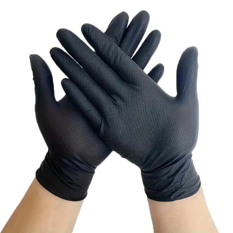 10/50 szt. 8Mil Przemysłowe jednorazowe rękawice nitrylowe, czarne, wytrzymałe, mechaniczne, z teksturą diamentową, do ochrony pracy w motoryzacji(Diamond Black 50PCS,L)
