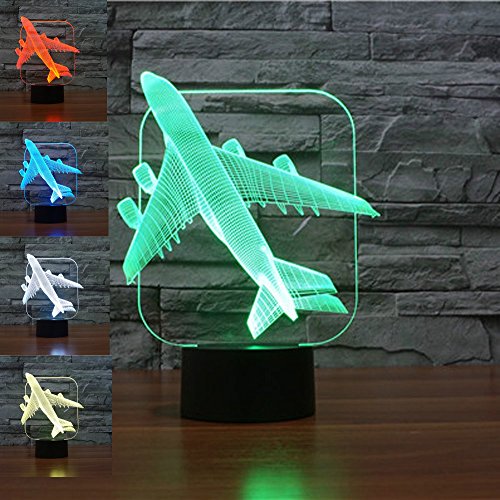 3D Illusion Avión Lámpara luces de la noche ajustable 7 colores LED Creative Interruptor táctil estéreo visual atmósfera mesa regalo para Navidad