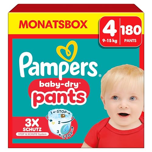Pampers Baby-Dry Pants Größe 4, 180 Windeln, 9kg-15kg, 360 Grad Celsius...