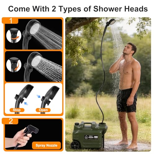 Ducha portátil para camping, kit de ducha con recipiente de 28L, bomba de 6000mAh, cabeza de ducha y boquilla, ideal para exteriores, viaje, senderismo, RV, baño de mascotas, auto y plantas miniatura 6