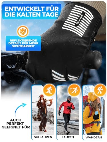 MIVELO Winterhandschuhe Winddicht & wasserfest - Warme Handschuhe mit 3M-Isolierung für Damen & Herren - Fahrradhandschuhe mit Touchscreen-Funktion - rutschfest & atmungsaktiv (Schwarz, L)
