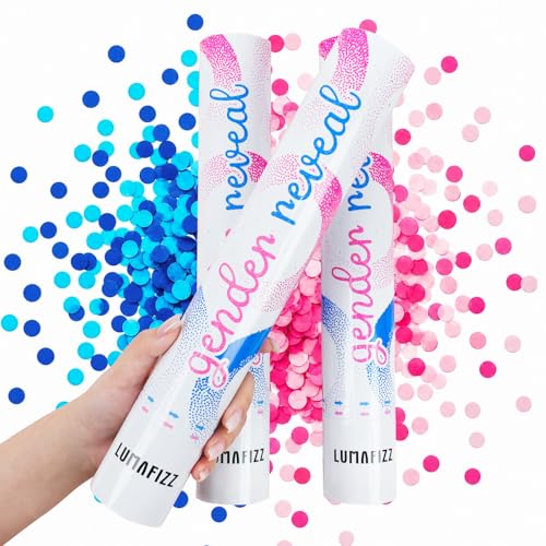 LUMAFIZZ Gender Reveal Confetti Cannon Biodegradable - Pink & Blue 2 Pack