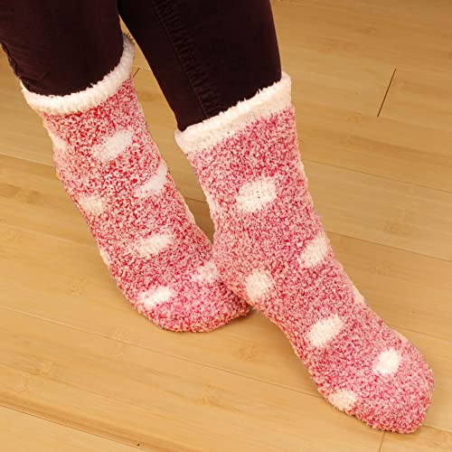 BambooMN Women's Soft Warm Fuzzy Fluffy Polka Dot Cuff Crew Home Socks2