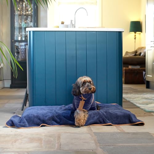 Lucky Paws® Hundebademantel – doppellagiger, Ultra-absorbierender & luxuriös weicher Bademantel Hund – Hunde in Minuten trocknen – Hundehandtuch & Hunde Bademantel in 1 (XL, Marine)