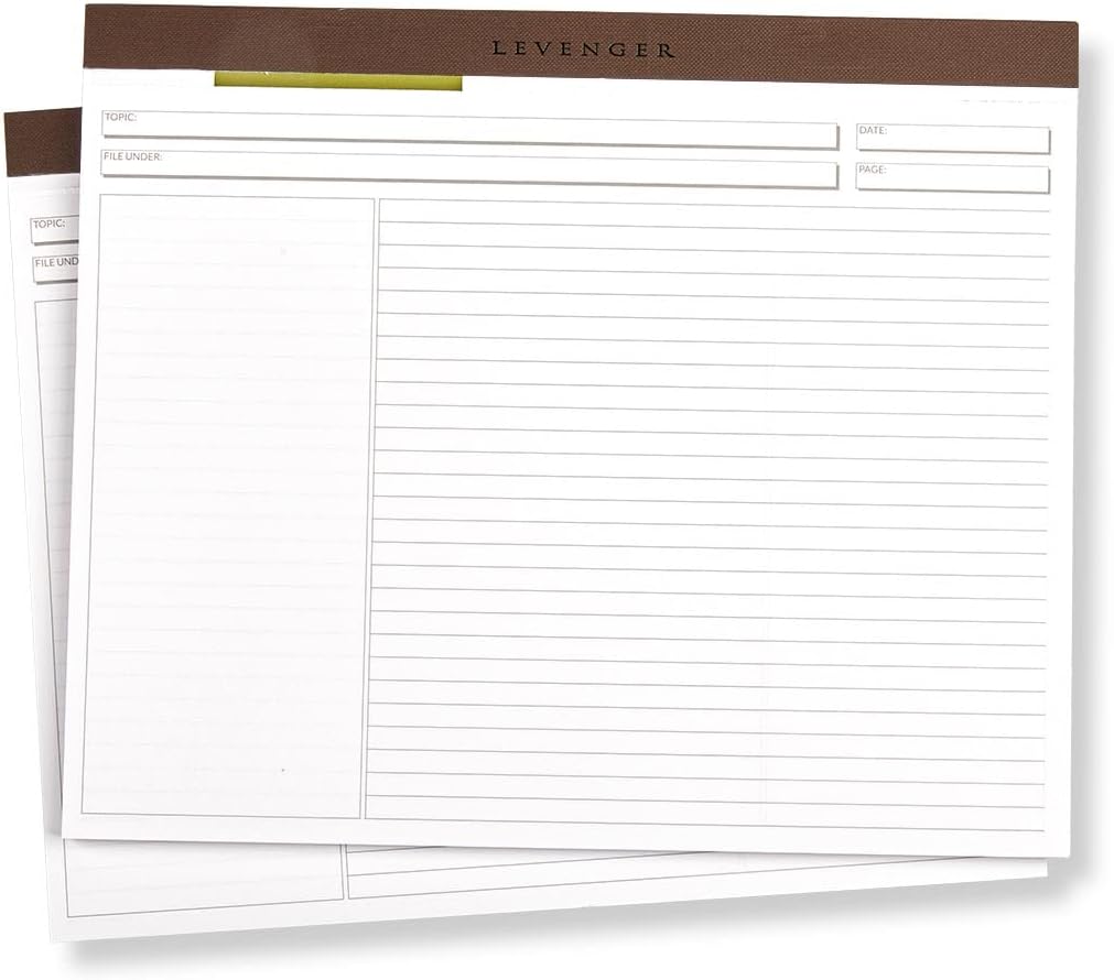 Levenger Freeleaf Horizontal Annotation Ruled Pads – Set of 2, 50 Sheets Each, 11" x 9.25", Gray 1/4" Ruled, Perforated, 100gsm Acid-Free Paper, Ideal for Cornell Note-Taking, Landscape Format