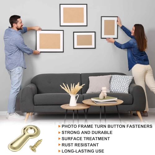 Image of HARFINGTON 100Pcs Picture Frame Backing Hardware Clips with 100Pcs Screws Photo Frame Turn Button Fasteners Picture Turn Backing Clips for Craft Hanging Pictures, Gold