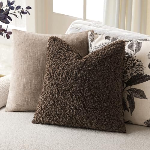 Image of Foindtower 2 Pieces 20x20 Inch Dark Brown, Faux Fur Throw Pillow Cover Accent Sherpa Furry Pillow Covers Fuzzy Soft Pillowcases Cozy Sheepskin Decorative Fleece Cushion Case for Bed Couch Living Room