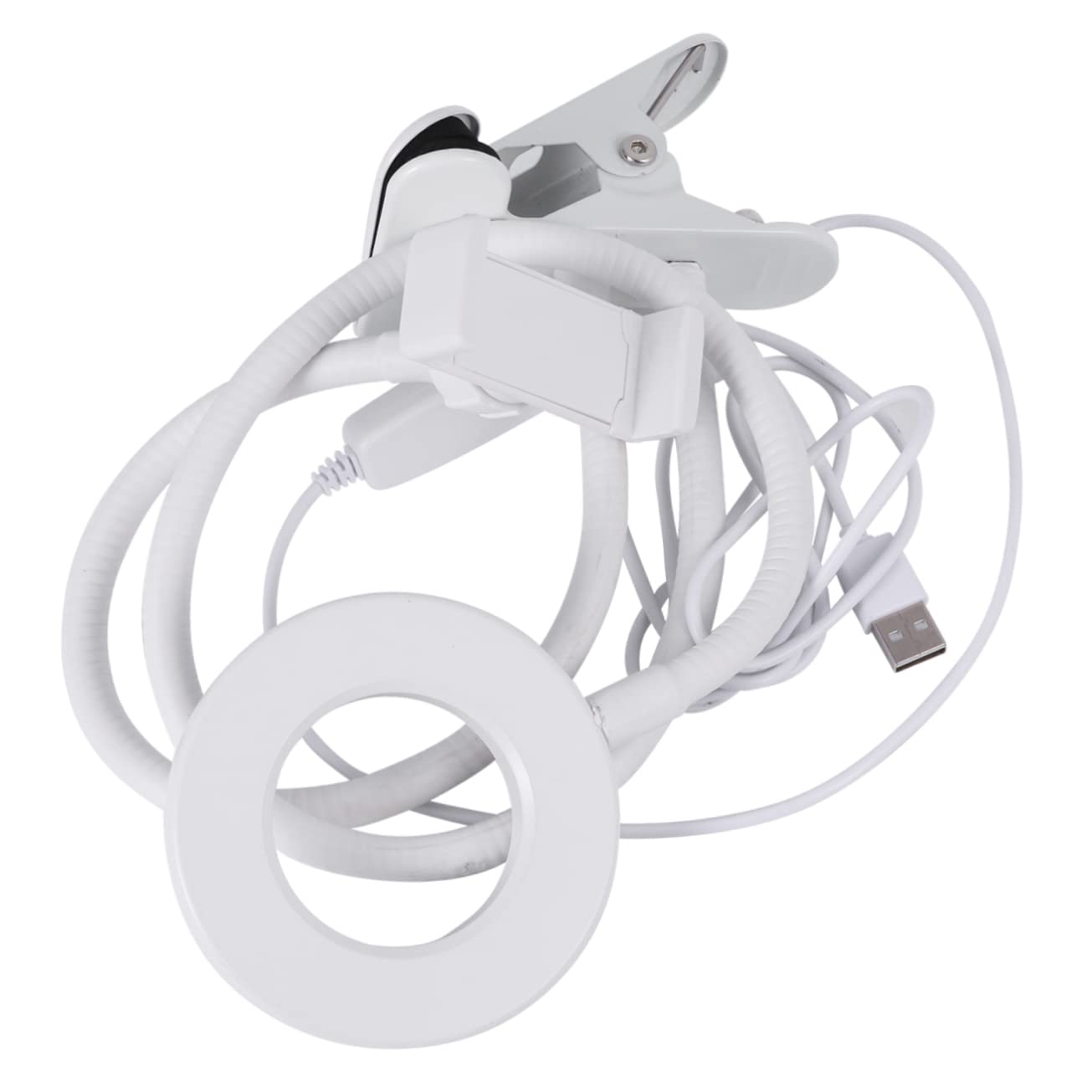 HOUDERCO with Dimmable Function and Smartphone Holder LED Ring Lamp for Live Streaming Makeup and Photography USB Powered White