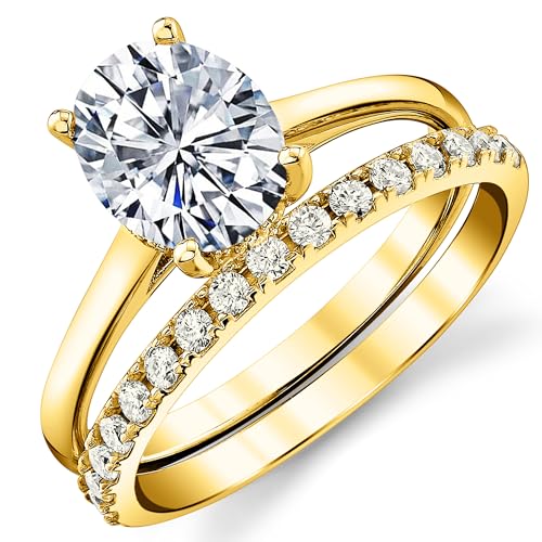 2.5 Carat Oval Under Halo Moissanite Bridal Set Engagement Wedding Ring in 18K Yellow Gold over Silver