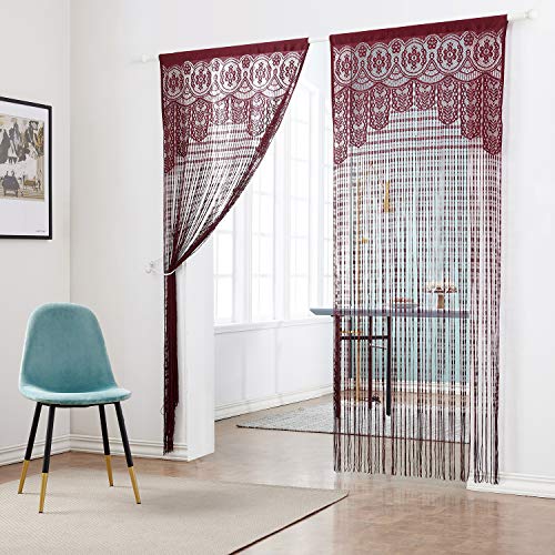 Taiyuhomes - Cortina de tiras para puerta, perfectas para separar espacios, elegantes y cálidas, se pueden colocar en puertas y ventanas, poliéster, rojo vino, 90x200cm