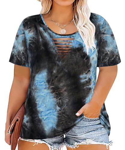 Image of CARCOS Plus Size Tops for Women Short Sleeve Shirts Basic Tee Solid Color Blouse V Neck Tunic Loose Fit Tshirts Summer XL-5XL