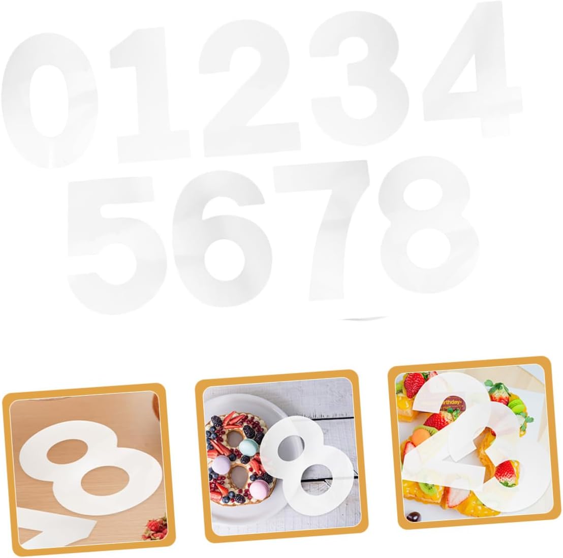 Number Cake Stencils Set for Baking 10-inch Plastic Mousse Cake Mold with 0-8 Digital Templates for Birthday Decorating and DIY Dessert Moulds