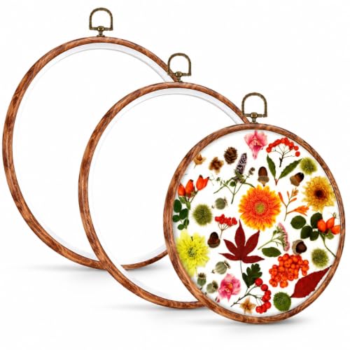Image of Burbell 3 Pcs 9 Inch Embroidery Hoops Round Wood Frame Cross Stitch