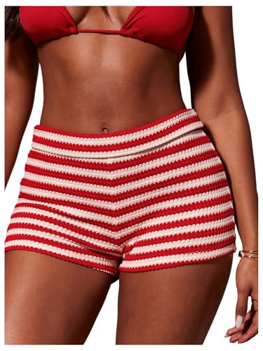 Floerns Women's Y2k Striped Crochet Mini Shorts...