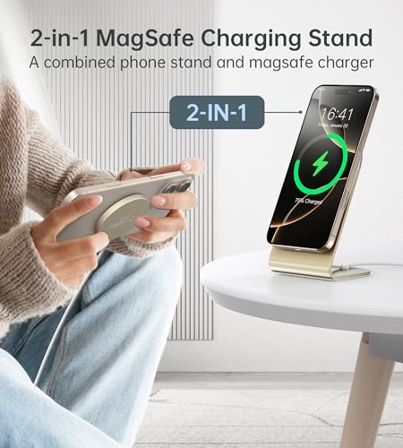 Image of Magnetic Wireless Charger for iPhone 17-12 Series + Aluminum Charger Stand | Mag Charger+20W USB C Adapter, Fast Wireless Charging Stand /Pad with 5ft USB-C Cable for iPhone 17 /16 /15 /14 /13 /12, Airpod Pro