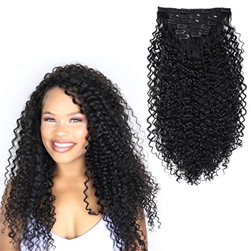 24” Clip in on Hair Extensions Afro Kinky Curly 7 Pieces Thick Full Head for Black Women 140gram Natural Black