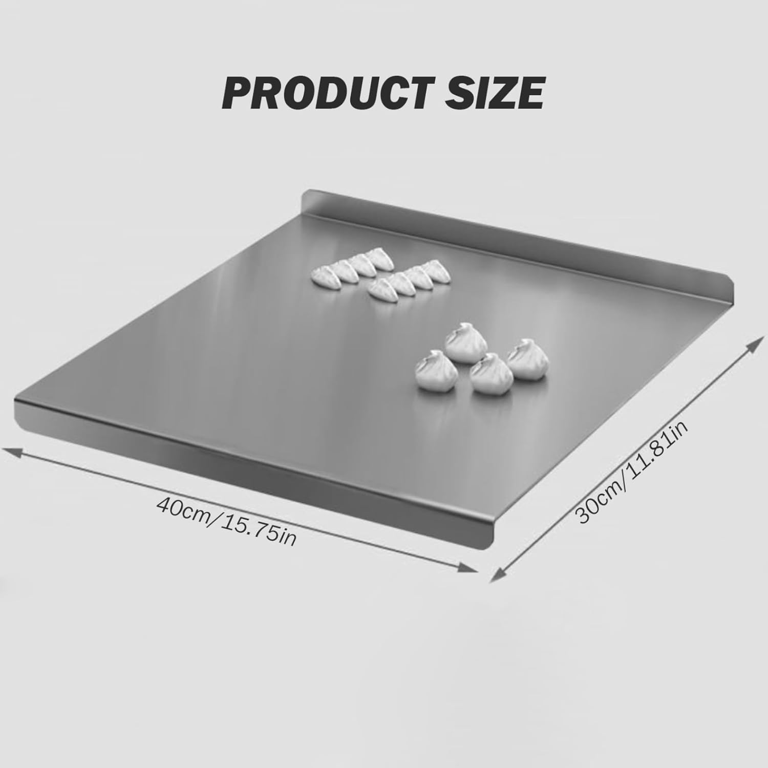Metal Chopping Board Counter Edge Chopping Board 30x40cm Dough Board Non Slip Counter Cutting Board with Lip Stainless Steel Chopping Board Worktop Protector for Meat Vegetables Bread Cutting.