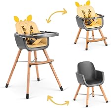 GIRAFFE THRONE Transformable High Chair for Children and Babies, Yellow with Adjustable Height and Removable Tray, Safe and Sturdy from 6 Months