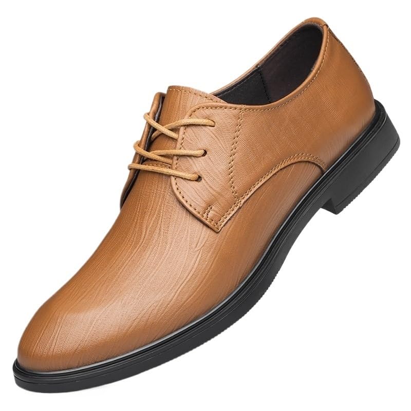 Men's Dress Shoes Pu Leather Breathable Fashion Lace Up Non Slip Rubber Sole Slip Resistant Anti-Slip Prom Wedding Evening(Yellow,7.5)