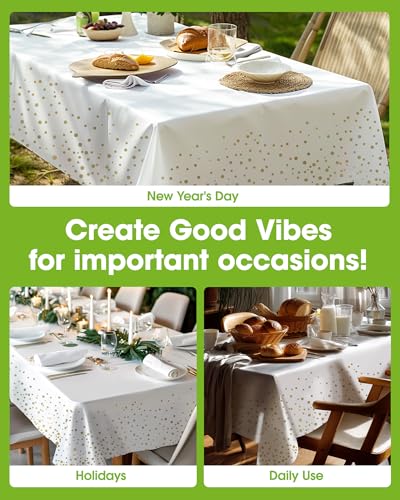 Image of Pureegg Plastic Table Cloth Disposable 8 Pack, 54 x 108 Inch Table Cloths, Graduation Decorations Class of 2026, Graduation Tablecloths, Rectangle, Plastic Cover, Leakproof & Sturdy, White and Gold