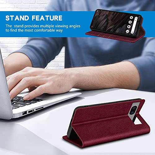 ZZXX for Google Pixel 7a Wallet Case Strong Magnetic 6.1 inch,Wine Red - image 5