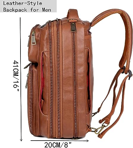 Baosha Umwandelbar Herren Faux Leder Laptop Rucksack Aktentasche Hybrid 15.6 Zoll Laptop Tasche Arbeitstasche Handtasche Reise Rucksack Wandern College Rucksack für Männer BC-04 (Braun)