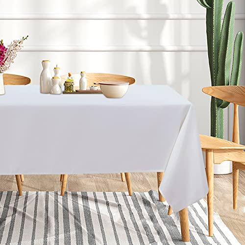 Image of sancua 8 Pack White Tablecloth 60 x 120 Inch, Rectangle Table Cloth for 8 Feet Tables - Stain and Wrinkle Resistant Washable Polyester Table Cover for Dining Tables, Buffet Parties and Camping