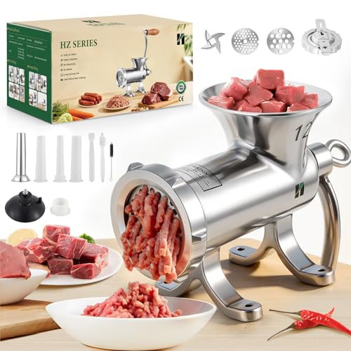 Huanyu Picadora de carne de acero inoxidable con relleno de salchichas y accesorio para galletas, apto para lavavajillas, para carne de vacuno, cerdo y verduras, picadora de carne (n.º 12)