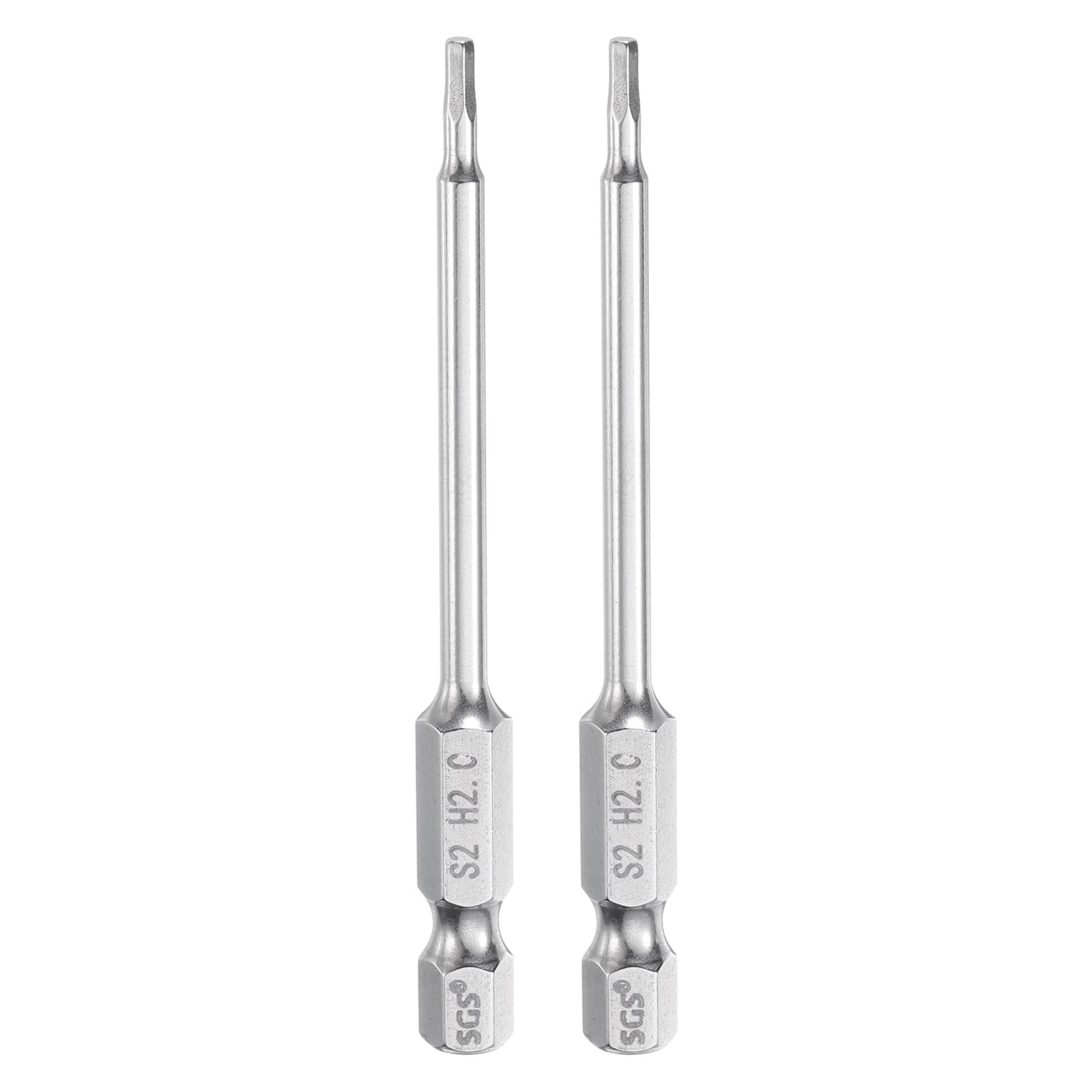 HARFINGTON 2pcs Hex Head Wrench Drill Bit 2mm (H2) Metric 1/4" Hex Shank 75mm (3") Long Magnetic S2 Steel Screwdriver Bits Industrial Grade Hexagon