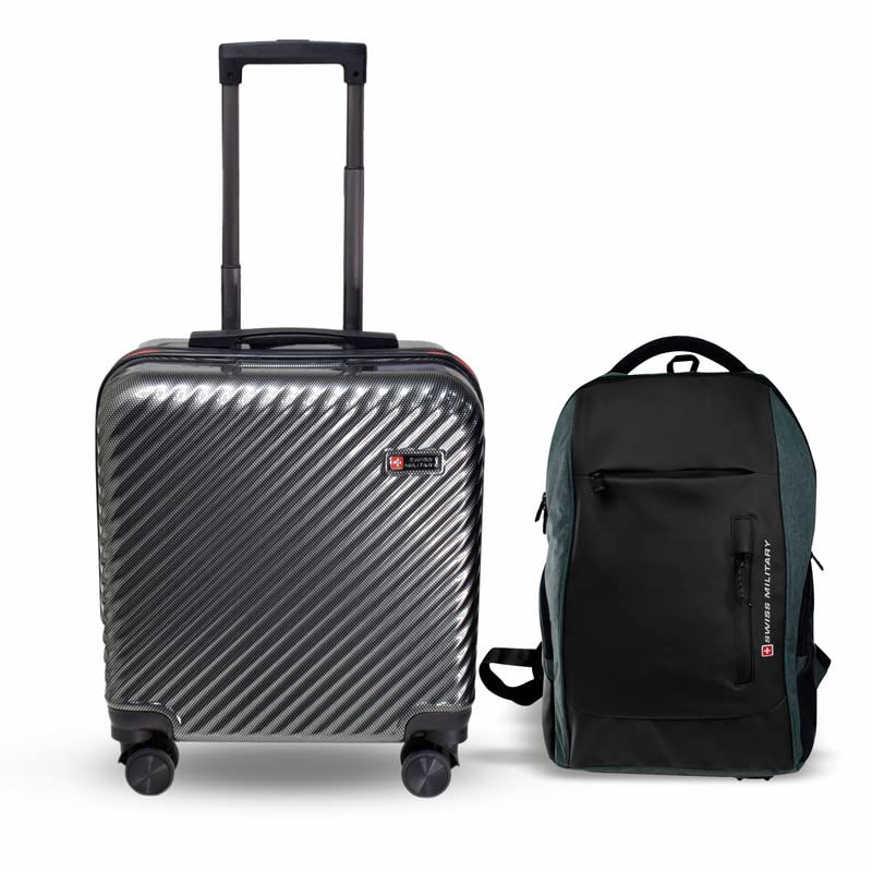 Swiss Military Combo of Cabin Luggage Bag, Trolley Bag, Suitcase for Travel, 45 cms, 17", 33L, Grey & Laptop Backpack, Travel Backpack for Men| Bagpacker Bag for Men for Office| Black & Grey, 25L, 1 (B0BSLMDMJY) Amazon Price History, Amazon Price Tracker