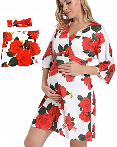 Image of SUFEINI Maternity Dress with Matching Swaddle Set Girl Boy, 3 in 1 Labor and Delivery Gown