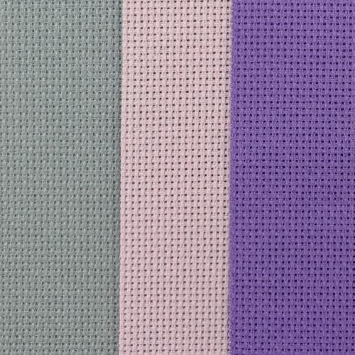 Image of KCS 3 pc of 15 inch x 18 inch(38cmx45cm) 18 Count Cross Stitch Cotton Aida Cloth Needlework Rolled Fabric Box,18CT,Light Grey+Pink+Lavender
