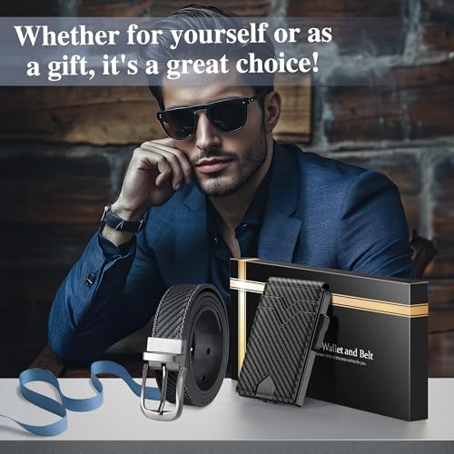 BIIGELL Wallet for Men Card Holder- Pop Up Aluminum Case, Carbon Fiber Leather RFID Blocking ID Window Cash Slot Minimalist Wallet with Gift Box (Carbon Fiber)4