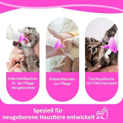 Gufastoe 5Pcs Haustier Fütterung Mini Silikon Nippel mit Flasche für Welpen Hund Katze oder andere Haustiere (Rosa Farbe)