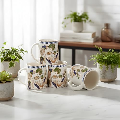 Image of miah decor Cafe Flora Collection Handcrafted Ceramic Coffee Cups Set of 4 | 250 ml Floral Tea & Coffee Mugs | Earthy Floral Design | Microwave & Dishwasher Safe