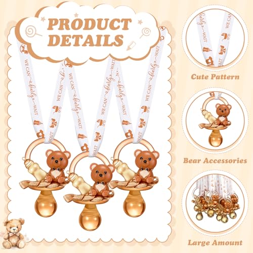 Image of Coume 60 Pcs Baby Shower Pacifiers Necklace Cute Bear Bottle Acrylic Pacifiers Necklaces for Baby Shower Games Guests Gender Reveal Party Favors Prize Decorations DIY (White,Brown,Elegant)