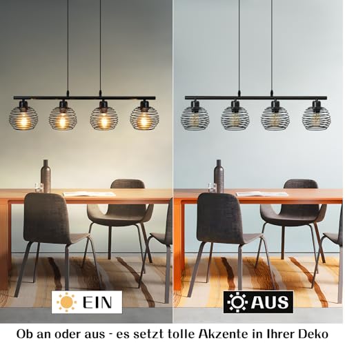 ZMH Pendelleuchte Esstisch Hängelampe Vintage - Schwarz Hängeleuchte Industrial Design Retro Esstischlampe E27 Metall 4 Flammig Esszimmerlampe für Esszimmer Küche Wohnzimmer Arbeitszimmer
