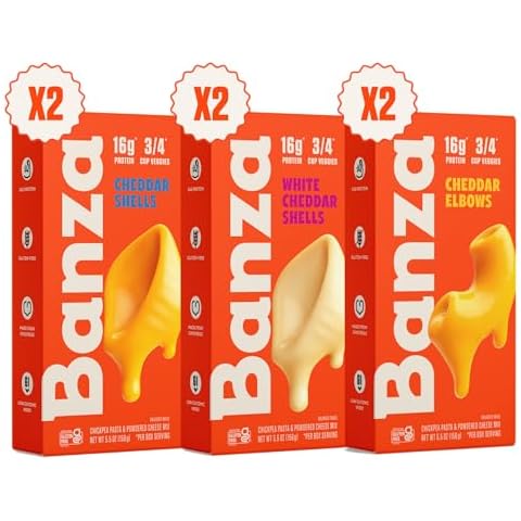 Banza Mac and Cheese Variety Pack - High Protein, Gluten Free, and Lower Carb Protein Mac and Cheese - 5.5oz (Pack of 6) Cover