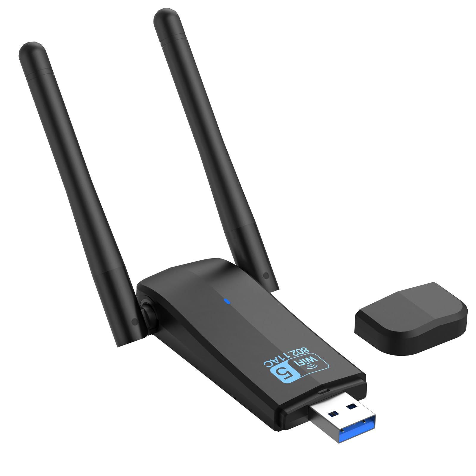 Adaptador WiFi para PC de escritorio, adaptador de red inalámbrico USB 3.0, antenas duales 5Dbi de 1300 Mbps 5G/2.4G, adaptador WiFi para computadora de escritorio portátil, compatible con Windows