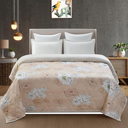 Image of Home Stylish Luxury Ultrasonic Punch AC Comforter Blanket - Quilted Microfiber Floral Pattern, Lightweight Breathable Hypoallergenic All‑Season Blanket for Bedroom, Travel (228x228 Cm) Copper