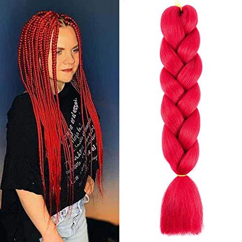 1PCS 60cm Extensiones para Trenzas Africanas 100g Extensiones de Pelo Sintético para Hacer Trenzado Cabello Kanekalon Jumbo Braid Crochet Twist Braiding (rojo)