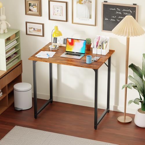 Image of PayLessHere | 32 Inch Computer Desk | Vintage | Sturdy Office Desk | Metal Frame, Adjustable Feet | Water-Resistant, Scratchproof Surface | Writing Table for Home Office or Study | Pack of 1