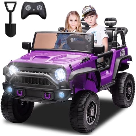 BCARORUR 24V Ride on Toy Truck w/Remote Control, 2 Seater Electric Car for Kids w/20.28" Wide Seat, 2x200W Motor, Bluetooth, MP3, 2 Seat Belts, Lights, Power Vehicles Wheels for Boys Girls (Purple) Cover