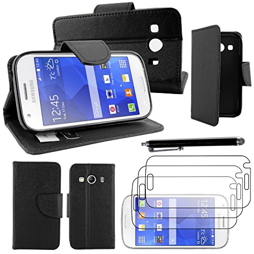 ebestStar - Coque Compatible avec Samsung Ace 4 Galaxy SM-G357FZ Etui PU Cuir Housse Portefeuille Porte-Cartes Support Stand + Stylet + 3 Films d'écran, Noir [Appareil: 121.4 x 62.9 x 10.8mm, 4.0'']