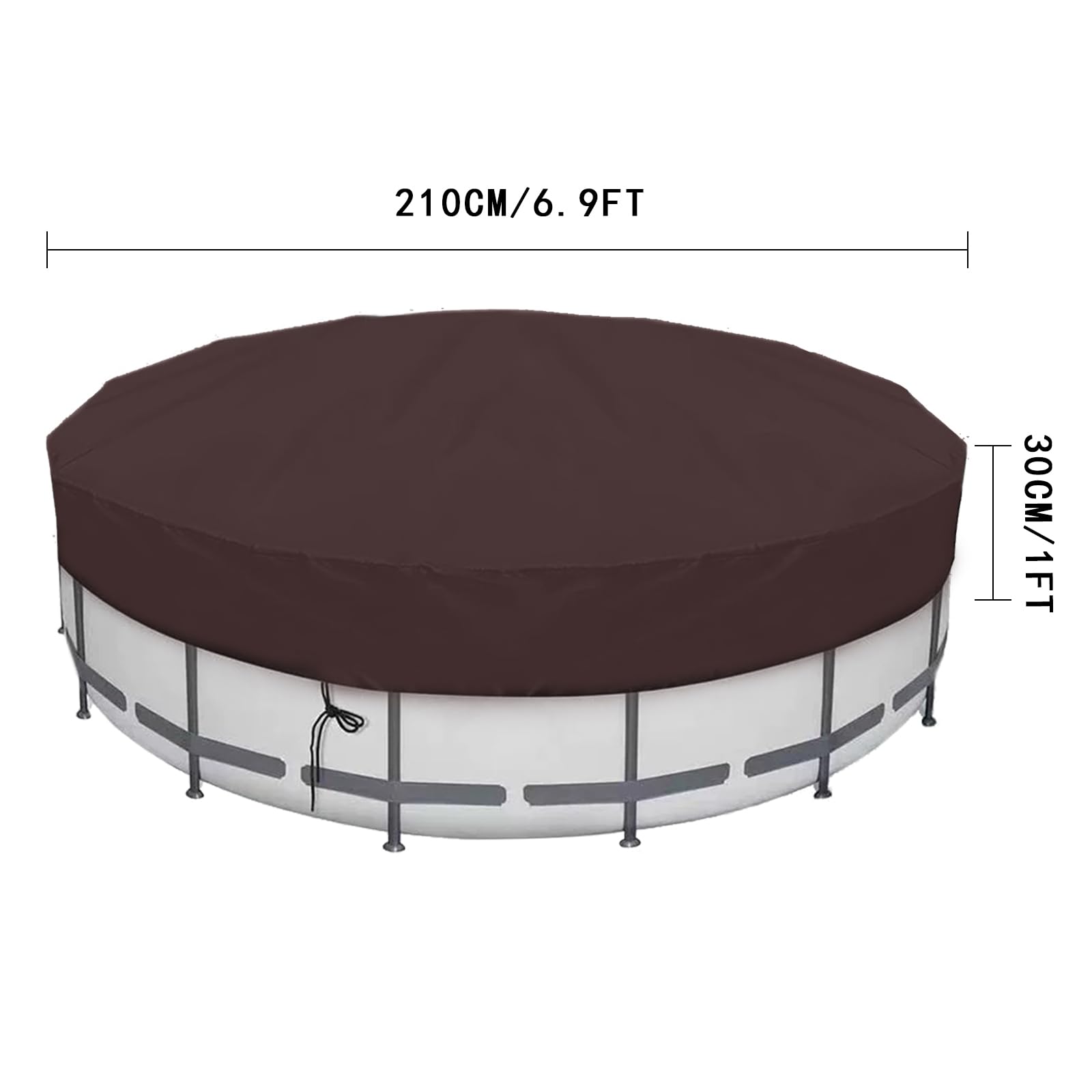 Copertura Rotonda Premium per Piscine Fuori Terra, Resistente al Freddo e ai Raggi UV, Impermeabile e Durevole, coperture solari per Piscine all'aperto,Marrone,6.9FT/210CM