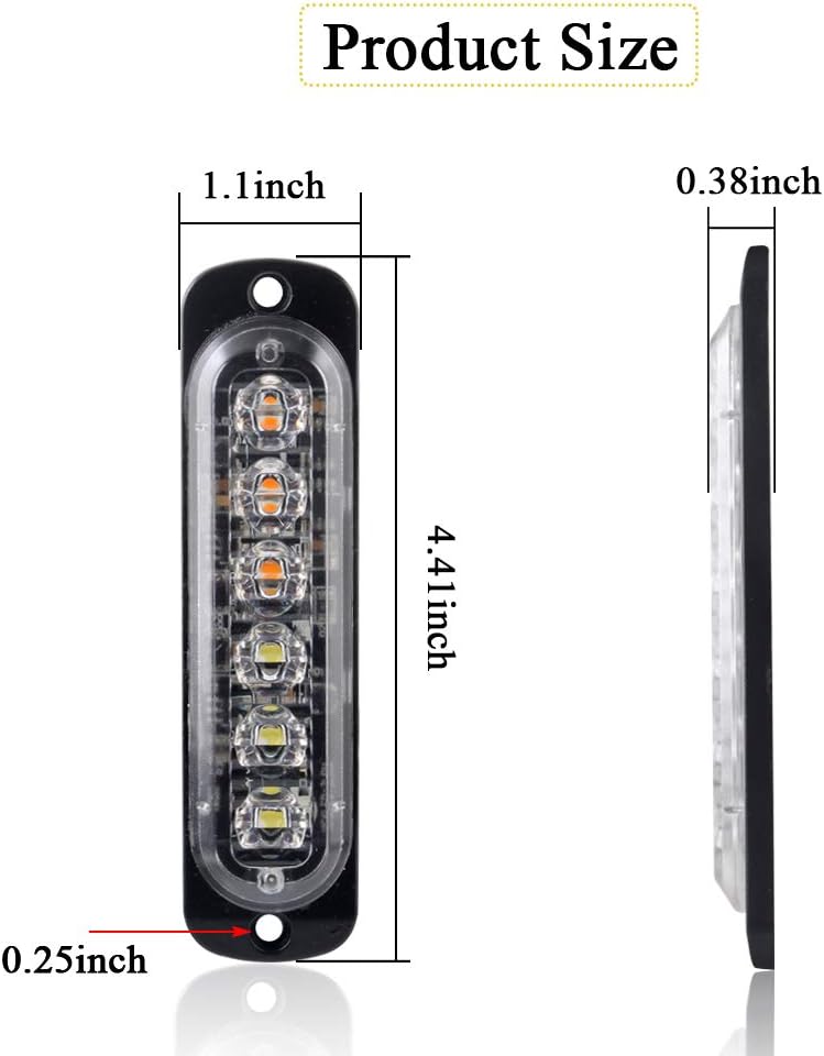Sidaqi 4PCS 12W 6-LED Surface Mount Emergency Beacon Hazard Warning lights for Truck Car Vehicle LED Mini Grille Light Head Strobe Caution Flash Lights (Amber&White)