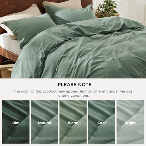 Bedsure 100% Washed Cotton Duvet Cover Queen Size - Iceberg Green Minimalist Cotton Duvet Cover Linen Like for All Seasons - GentleSoft™ Plain Simple Bedding (Iceberg Green, Queen, 90"x90")