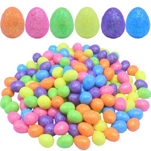 Mini Easter Eggs 160 Pcs Glitter Foam Decorative Eggs Ornaments for Craft Easter Decoration Basket Stuffers Spring Vase Filler Home Decor (160)