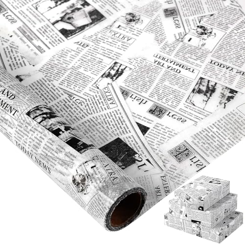 1 Roll of Vantage Newspaper Tissue Paper Mini Roll 17 in x 98.4 Ft Retro Magazine Newspaper Patterns Gift Wrapping Paper for Valentines Day DIY Crafts Wedding Birthday Anniversaries Party Supplies