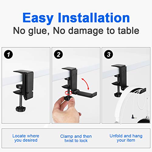Goldmille Aluminum Headphone Stand Hanger Foldable With Cable Clip Headset Holder Clamp Hook Under Desk, Save Your Space While Working & Gaming #TOP4